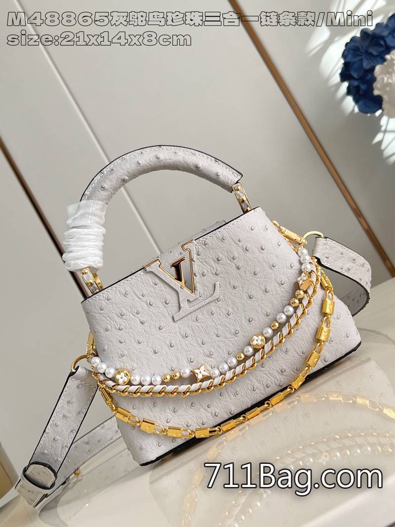 精仿Louis Vuitton M48865灰鴕鳥珍珠三合一鏈條款/迷你 超仿原單等級包款 高仿LV限定設計款13.6x8x21cm 精仿Louis Vuitton M48865灰鴕鳥珍珠三合一鏈條款/迷你 超仿原單等級包款 高仿LV限定設計款13.6x8x21cm