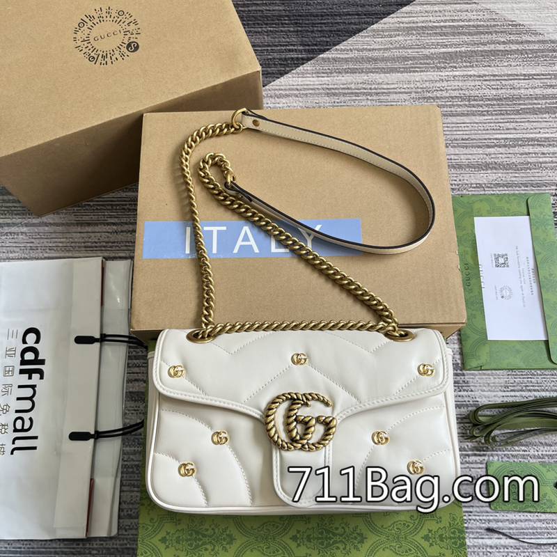 頂級高仿Gucci 443497 鋼印LOGO清晰銳利,質感十足。 Gucci A貨批發零售尺寸:26(寬)x15(高)x7cm(深)顏色:白色/原廠皮。 頂級高仿Gucci 443497 鋼印LOGO清晰銳利,質感十足。 Gucci A貨批發零售尺寸:26(寬)x15(高)x7cm(深)顏色:白色/原廠皮。