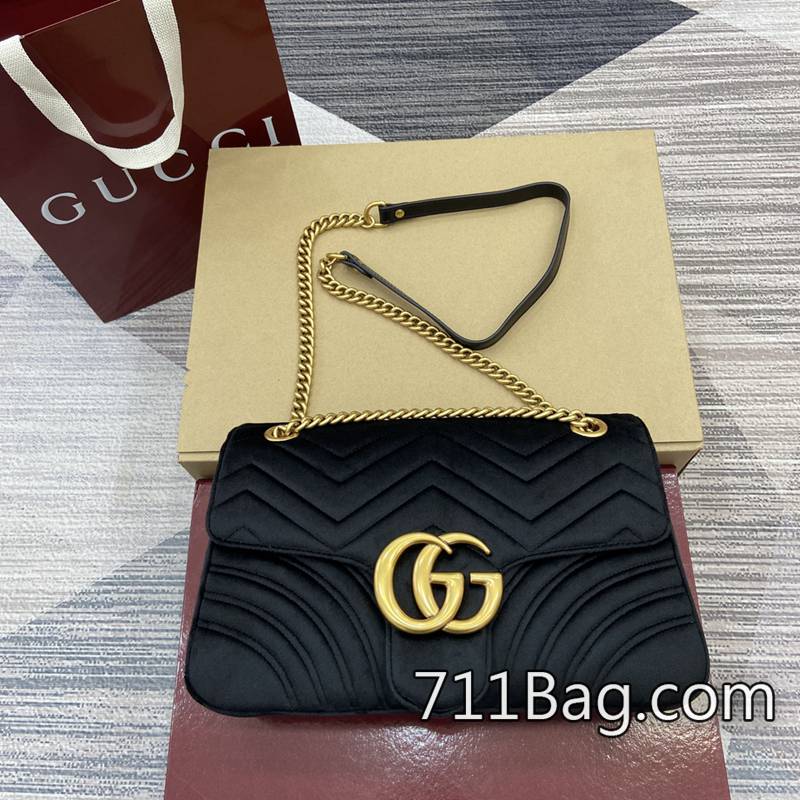 精品Gucci 443496 採用正品同規格皮革供應商。 Gucci皮革包高仿尺寸:31*19*7。顏色:黑絨。-711高仿包包,A貨包包