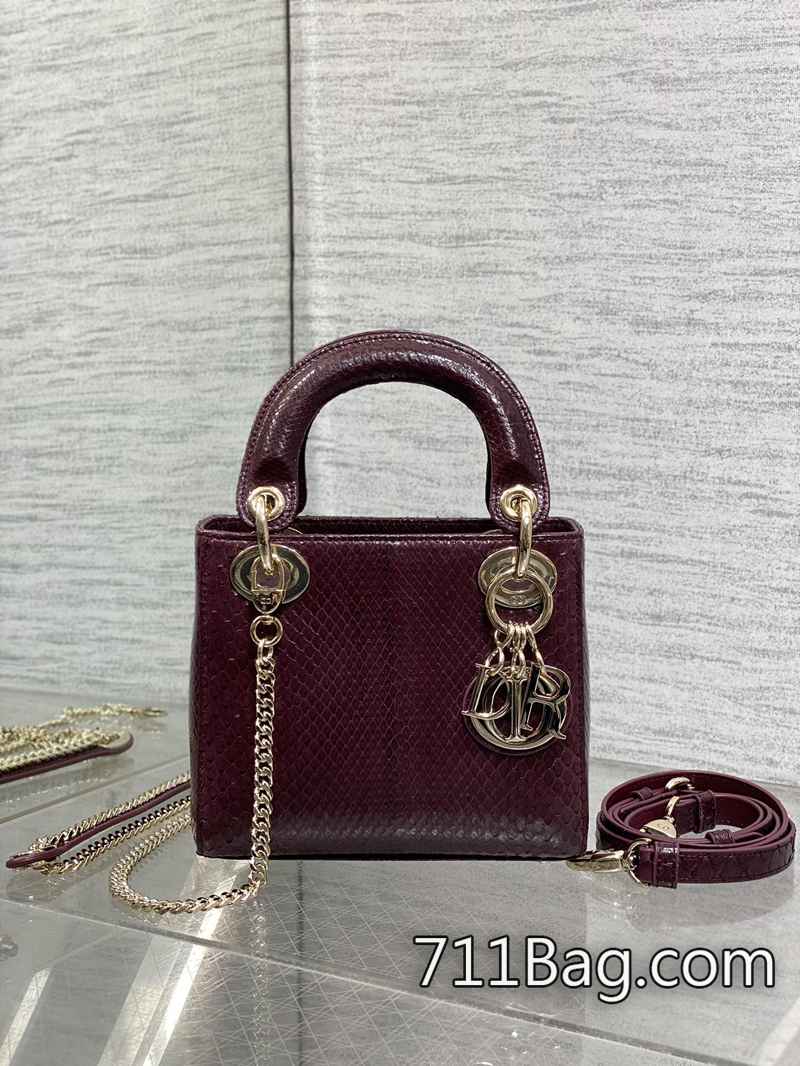 精品Dior Lady戴妃三格珍稀蛇皮閃亮登場 拉鍊齒合緊密 DiorA貨對版版型-711高仿包包,A貨包包